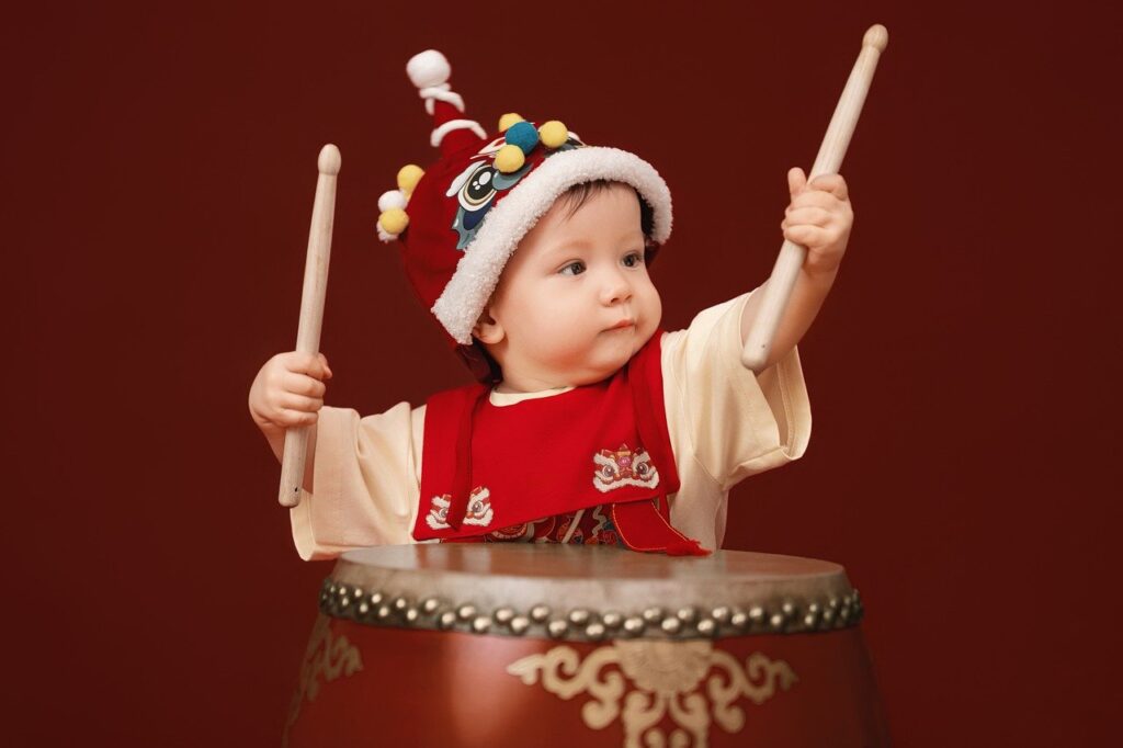 赤ちゃんと和太鼓